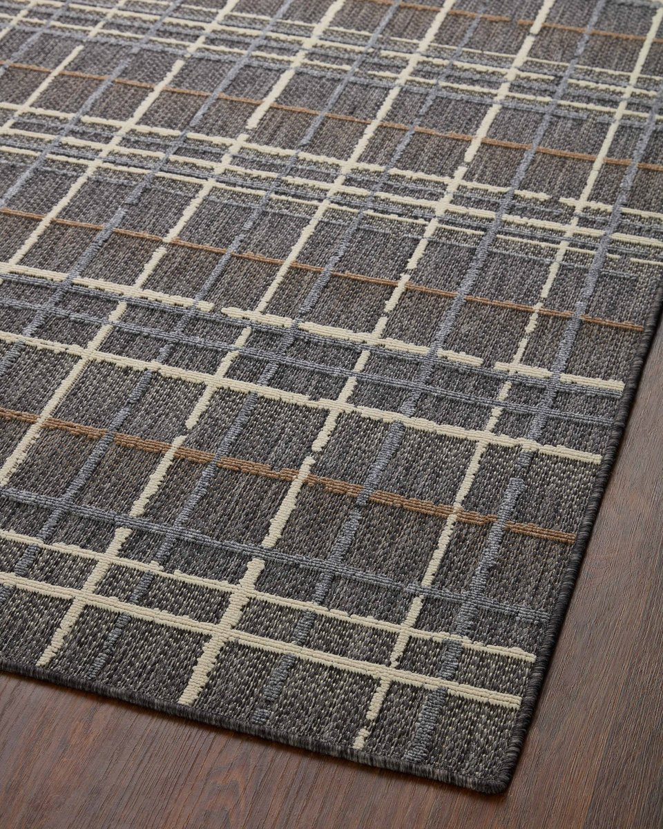 Rainier RAI-11 Charcoal Plaid Outdoor Area Rug | Rugs Direct