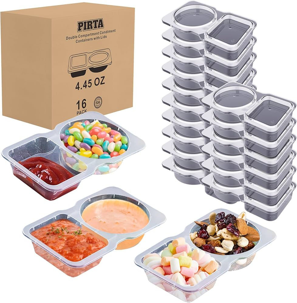 Double Compartment Condiment Containers with Lids, 2025 New Disposable 2 Compartment Snack Contai... | Amazon (US)