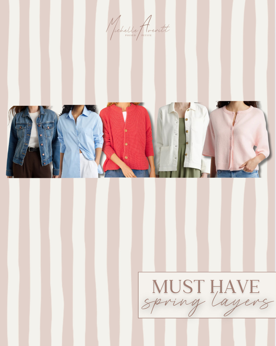 The go-to layers your spring wardrobe is missing! These tops are effortless, easy to style, and the kind of staples you’ll keep reaching for all season long.

Lightweight jackets, soft sweaters, and classic button downs are the perfect finishing pieces, easy to throw on and instantly pull any outfit together.

petite fashion, spring layers, fashion over 40, seasonal finds 

 #LTKSeasonal #LTKOver40 #LTKPetite