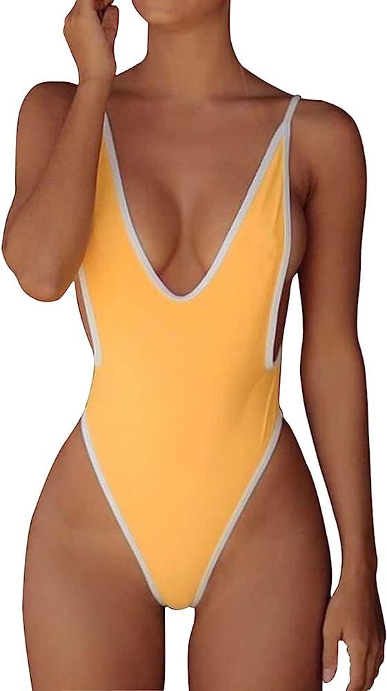 ALLureLove Swimsuits for Women Sexy Monokini Deep V One Piece Bathing Suits Backless Cheeky Swimw... | Amazon (US)