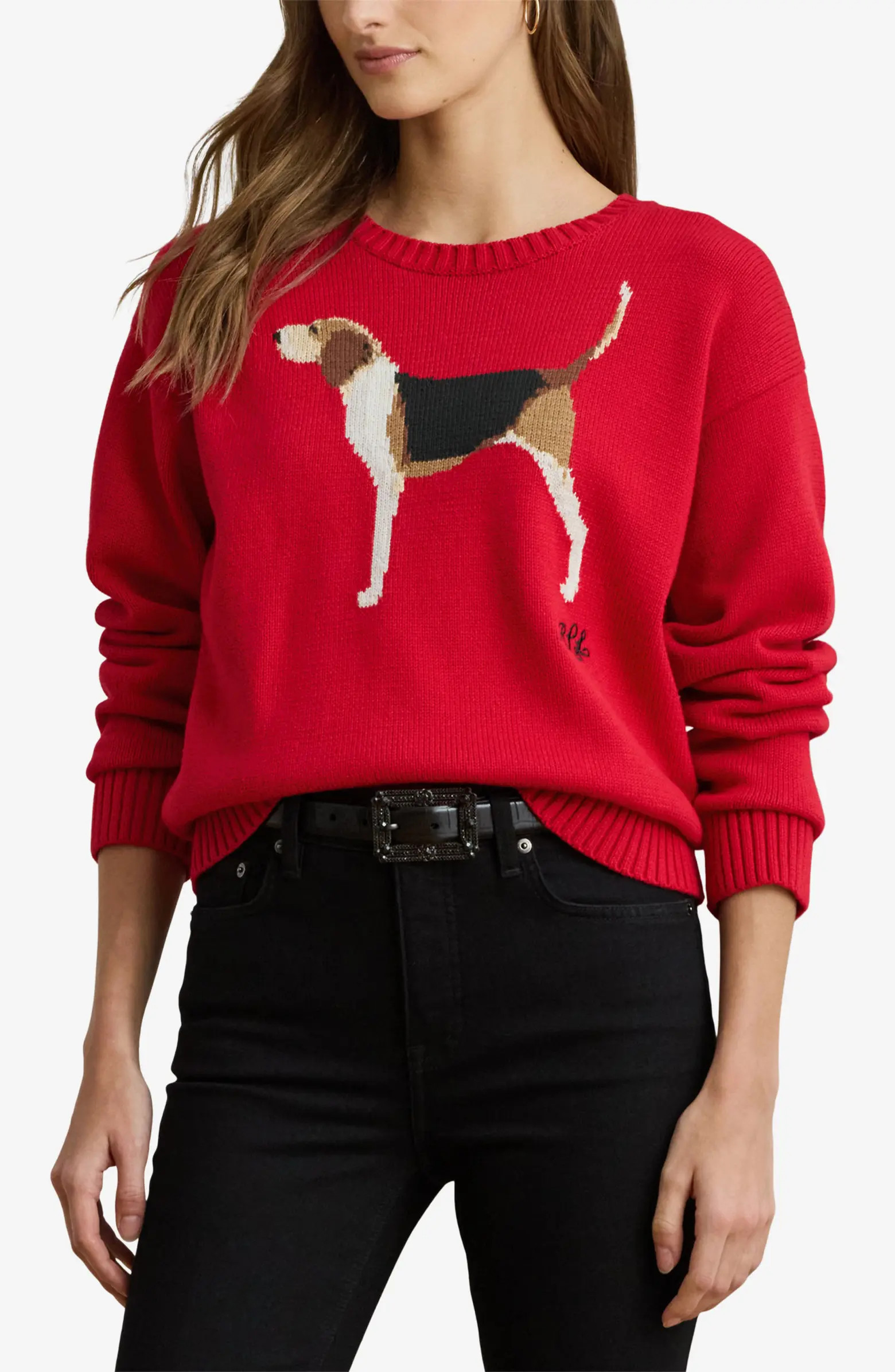 Lauren Ralph Lauren Intarsia Foxhound Cotton Sweater | Nordstrom | Nordstrom