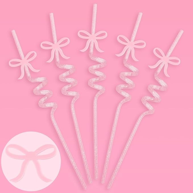 xo, Fetti Bow Reusable Glitter Straw Set - 12 pc | Pretty Bachelorette Decorations, Bow Theme Bir... | Amazon (US)
