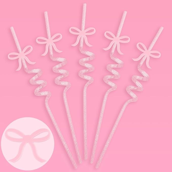 xo, Fetti Bow Reusable Glitter Straw Set - 12 pc | Pretty Bachelorette Decorations, Bow Theme Bir... | Amazon (US)