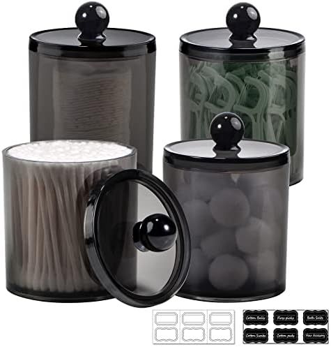 SheeChung 4 Pack Plastic Acrylic Bathroom Vanity Countertop Canister Jars with Storage Lid, Apotheca | Amazon (US)