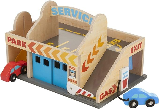 Melissa & Doug Service Station Parking Garage With 2 Wooden Cars and Drive-Thru Car Wash | Amazon (US)