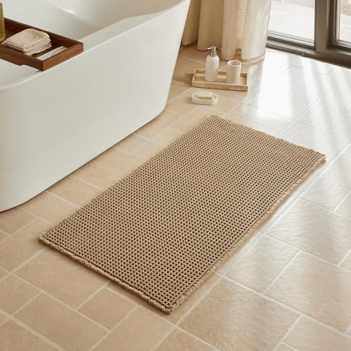 Triohero Waffle Bath Mat, Boho Bathroom Rugs Non Slip Washable, 24x48 Khaki | Amazon (US)