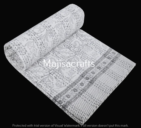 Indian Kantha Hand Block Print handmade Bedspread Twin Kantha, Twin Kantha, Single Kantha Quilt, ... | Etsy (US)