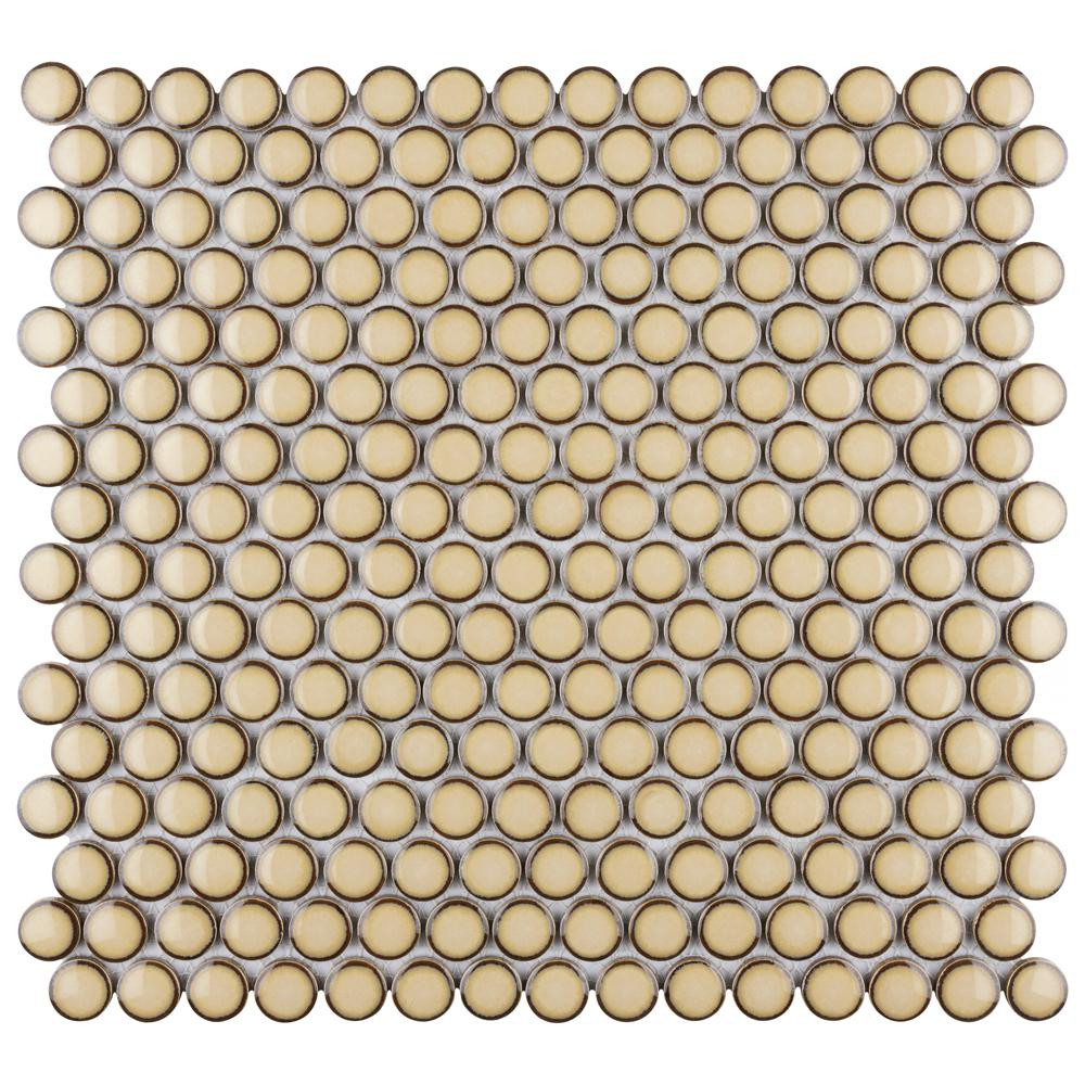 Merola Tile Hudson Penny Round Caffe 12 in. x 12-5/8 in. x 5 mm Porcelain Mosaic Tile (10.74 sq. ... | The Home Depot