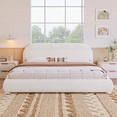 Cream Style Fabric Upholstered King Bed, Simple Modern Design with Curved Headboard and Strong Load-Bearing Capacity | Wayfair North America