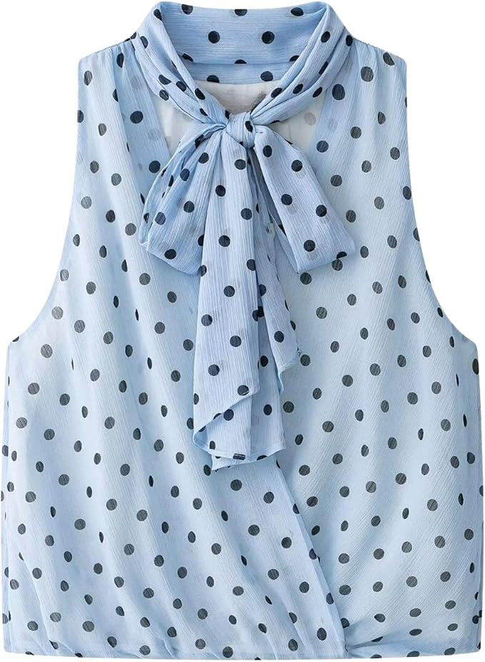 Chevara Women’s Polka Dot Tie Top Bow Tie Neck Sleeveless Blouse Summer Lightweight Tank Chiffo... | Amazon (US)