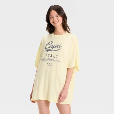 Women's Oversized T-Shirt Sleep Dress - Colsie™ Yellow M | Target