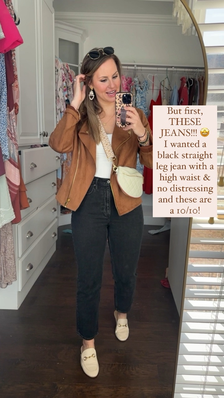 My fave new Abercrombie jeans and they are ON SALE today for 20% off!! These are the black ultra high rise ankle straight jeans in size 28 in “curve love” fit (which adds 2 inches to booty/thighs to eliminate waist gap!!) 🙌🏼 

The rest of my outfit are Amazon fashion finds: the quilted crossbody and purse strap, bracelets & loafer mule slip ons are Amazon & linked below! 

Spring outfits, denim sale, Mom fashion, mom jeans, millennial style, size 6 fashion, spring style, date night outfit, casual outfit ideas 

#LTKSpringSale 

#LTKVideo #LTKSeasonal