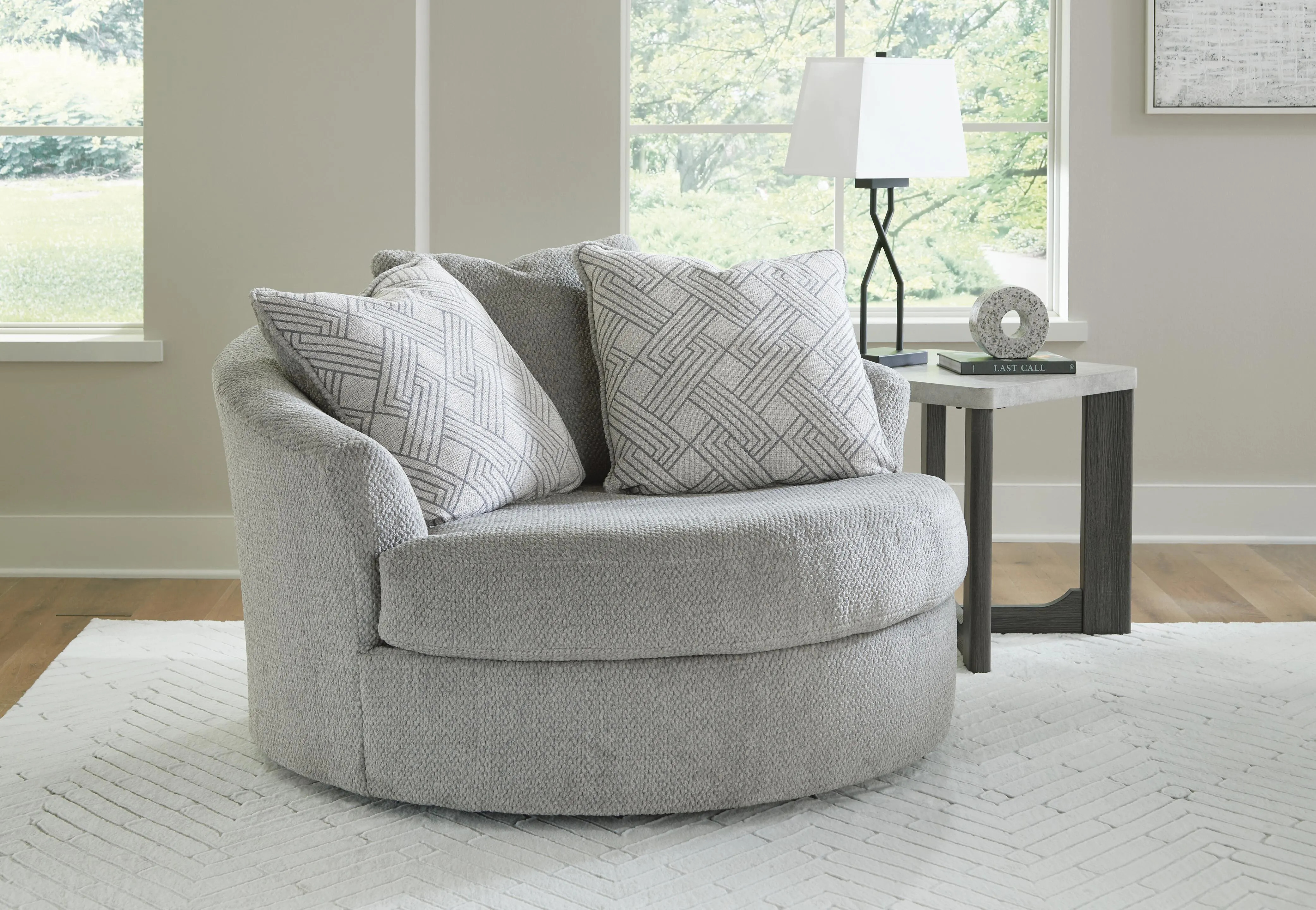 Casselbury Oversized Swivel Accent Chair, Cement | Ashley