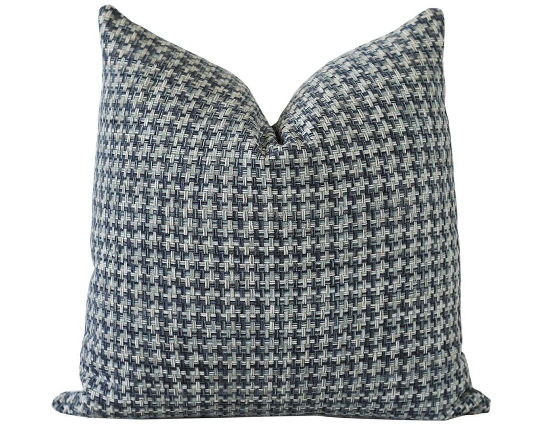 Blue Woven Pillow Cover 18x18, Navy Pillow Cover, Navy and Turquoise Pillow Covers for Spring, Bl... | Etsy (US)