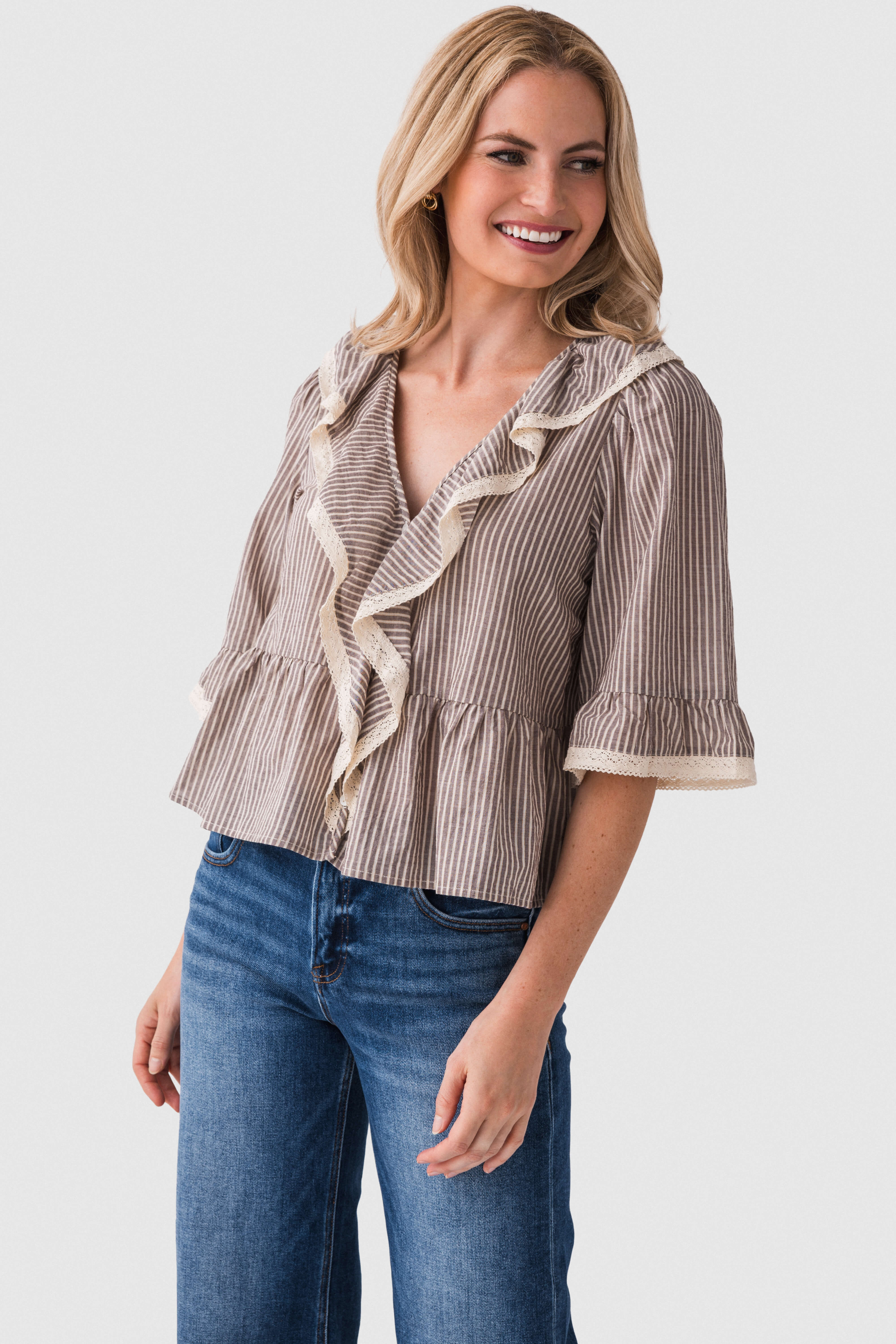 By Together Lace Trim Ruffle Top | Social Threads