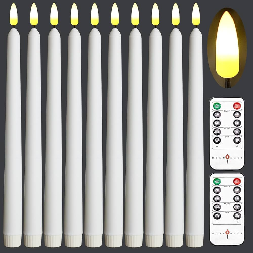 NONNO & ZGF 10Pack Flameless Wedding Taper Candle with 2 Remote, LED Battery Operated Candles, Iv... | Amazon (US)