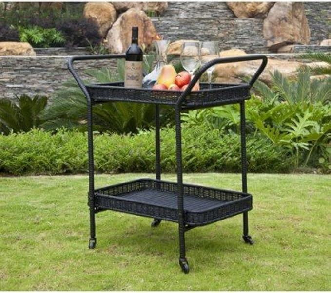 Jeco Wicker Patio Serving Cart in Black | Amazon (US)