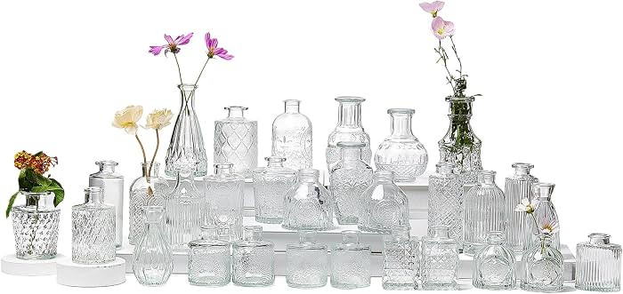 Glass Bud Vase Set of 30, Small Flower Vases, Glass Vases for Centerpieces, Vintage Home Table De... | Amazon (US)