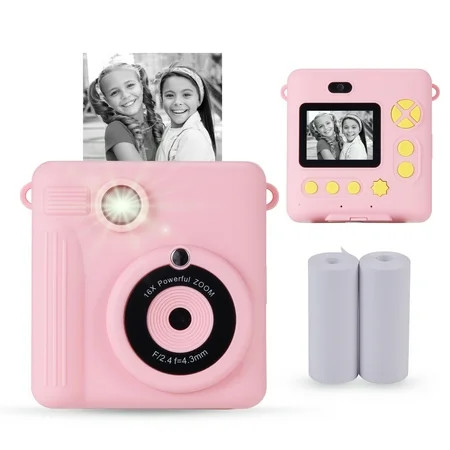 Vivitar InstaPrint Digital Camera, 12MP, 4 Games, 2 Rolls of Paper, Instantly Prints 2" X 3" Pictures -Pink | Walmart (US)
