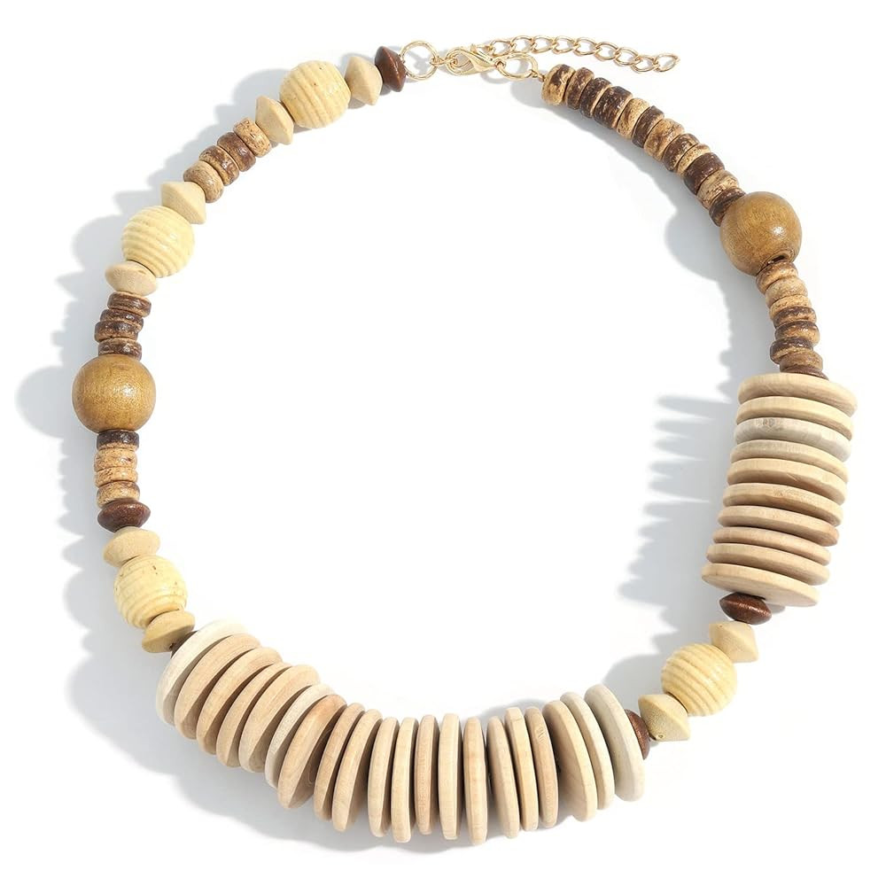 COLORFUL BLING Natural Chunky Wooden Beads Statement Necklace Boho African Tribal Collar Choker B... | Amazon (US)