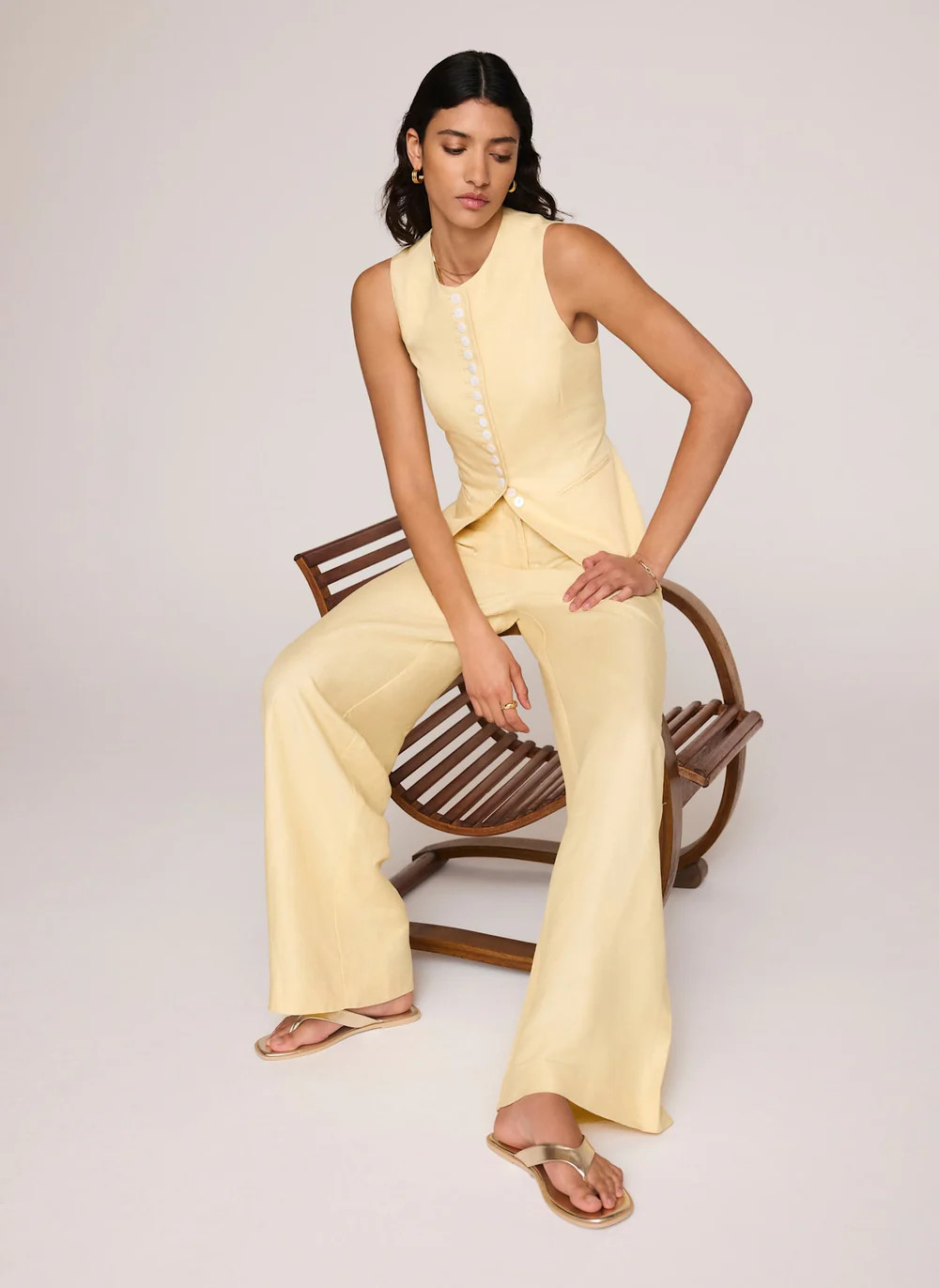 Yellow Linen Blend Longline Waistcoat | Mint Velvet - US