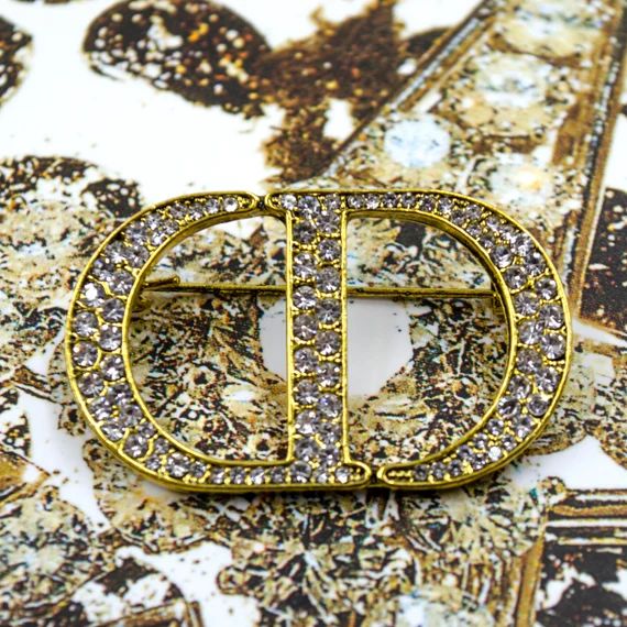 Gold toned metal Designer brooch with Swarovski crystals | Etsy (US)
