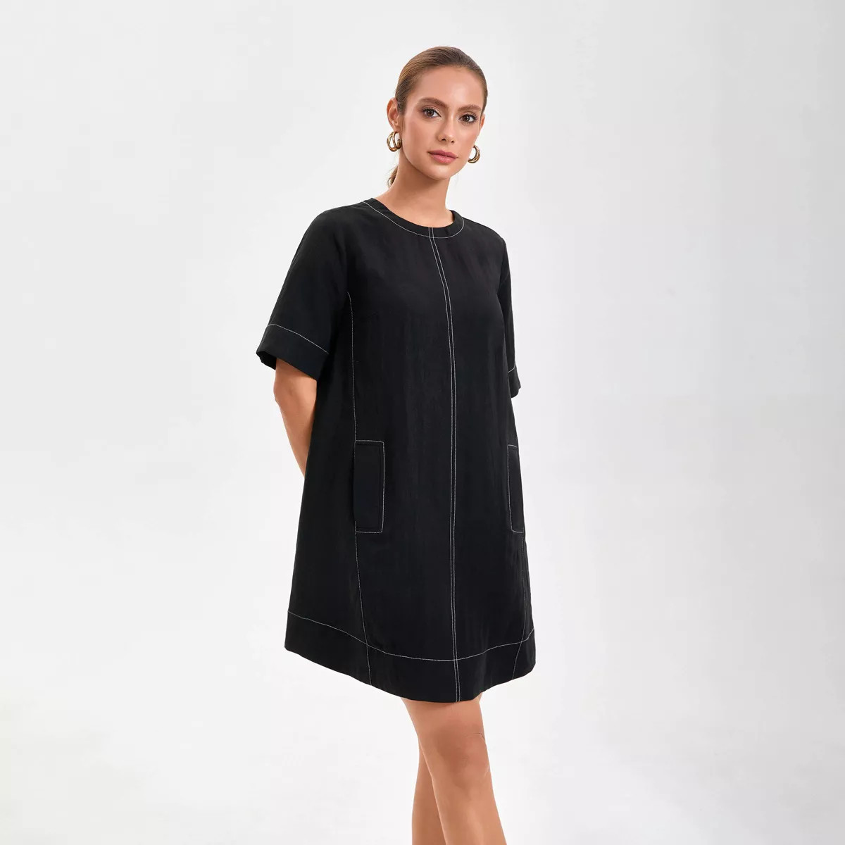 Women's Short Sleeve Swing Mini A-Line Dress - A New Day™ Black | Target