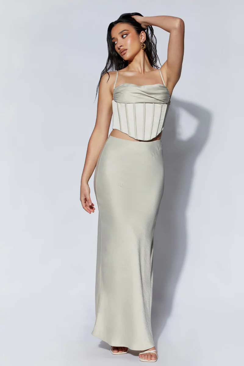 Missy Maxi Satin Skirt - Wheat | MESHKI US