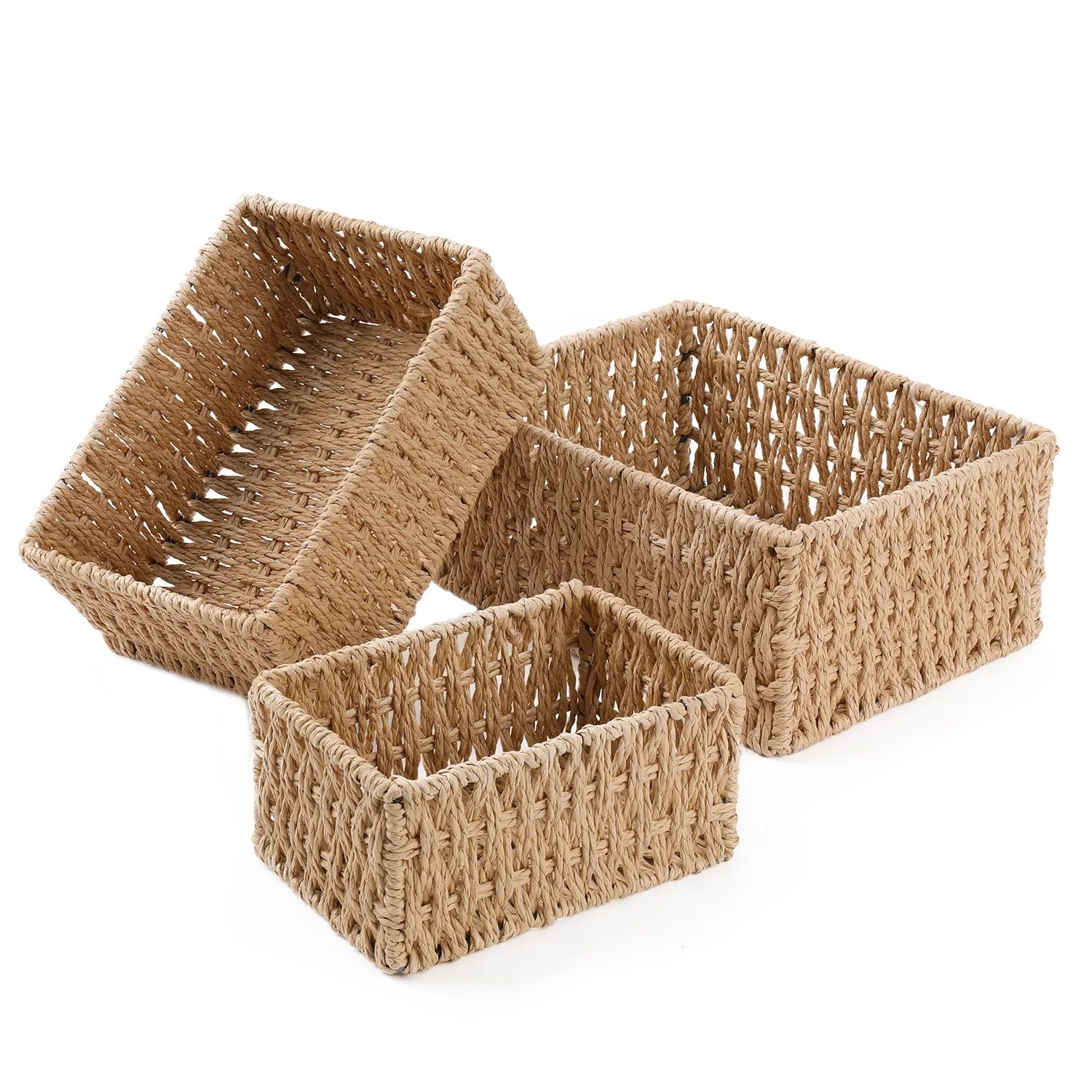 Chicgrowth Wicker Storage Basket, 3 Pack Woven Nesting Baskets Set, Beige - Walmart.com | Walmart (US)