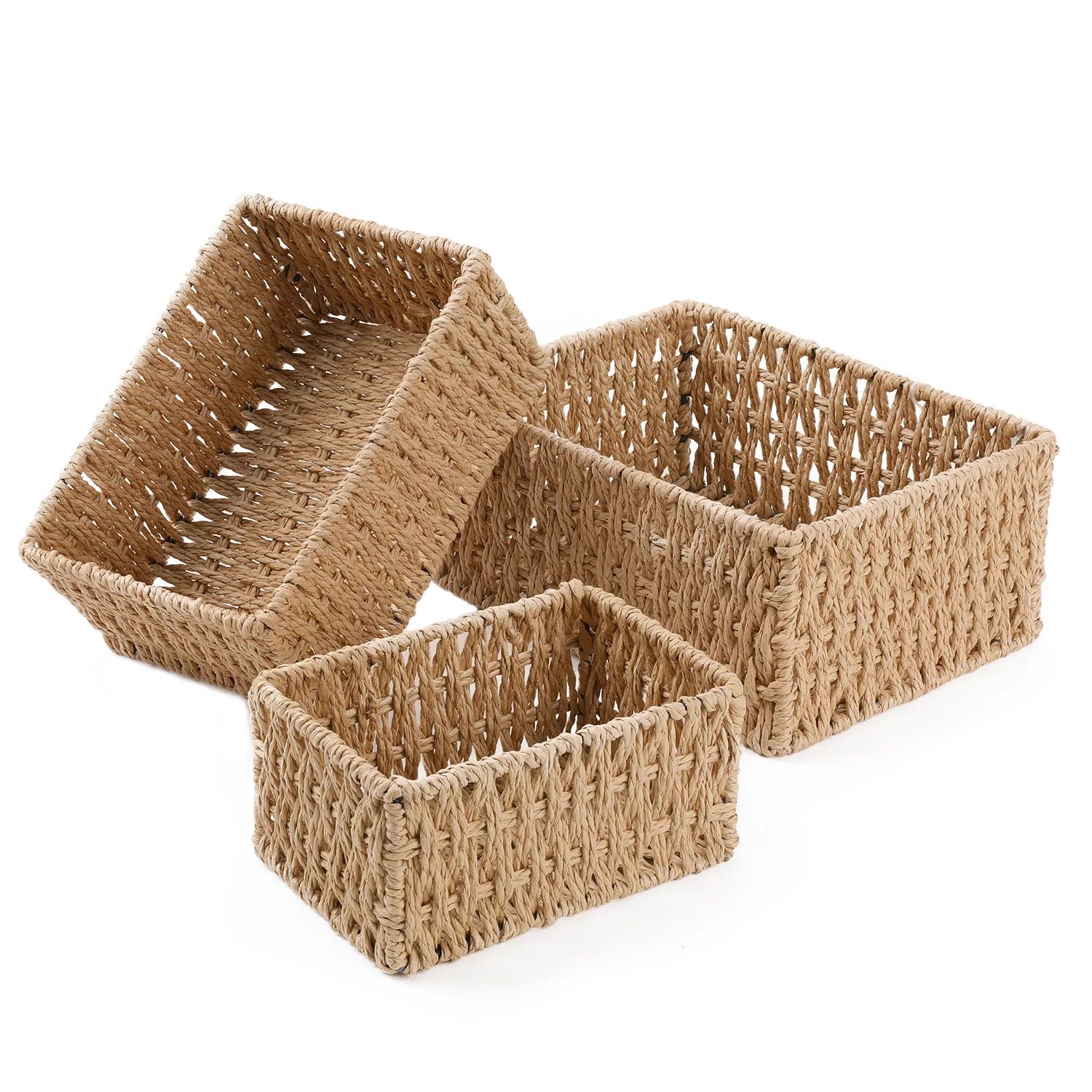 Chicgrowth Wicker Storage Basket, 3 Pack Woven Bin Baskets Set Nesting, Beige - Walmart.com | Walmart (US)