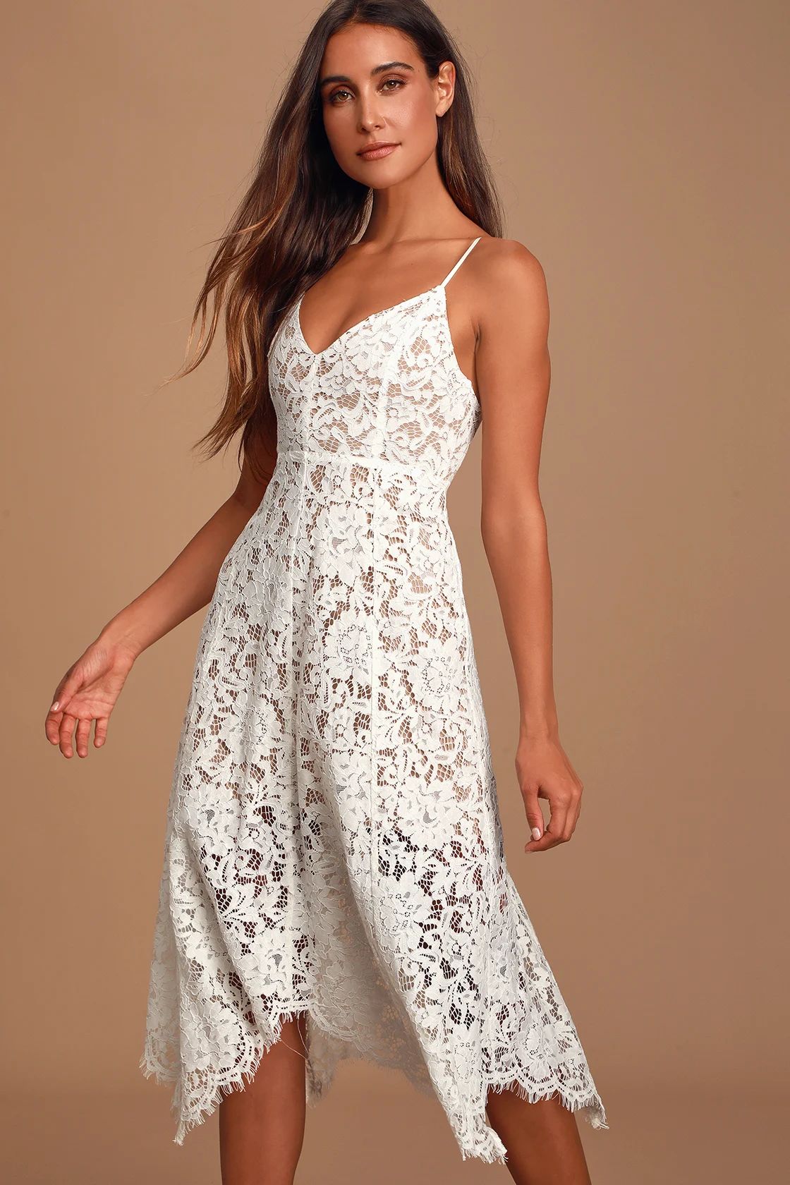 One Wish White Lace Midi Dress | Lulus
