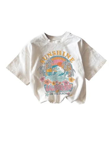 RoseSeek Girl's Graphic Print Tee Shirt Round Neck Short Sleeve T Shirts Summer Cute Trendy Tops | Amazon (US)