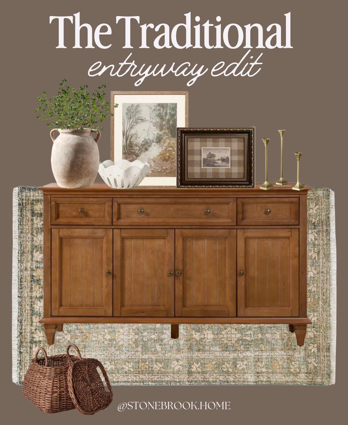Traditional entryway design ⭐️

buffet cabinet, sideboard cabinet, dining room sideboard, dining room buffet, wood sideboard, wood buffet cabinet, storage cabinet, dining room storage, entryway cabinet, console cabinet, accent cabinet, vintage inspired rug, area rug, washable area rug, traditional area rug, framed wall art, vintage landscape art, decorative frames, picture frames, brass candlesticks, taper candle holders, ceramic vase, pottery vase, faux greenery stems, artificial branches, decorative bowl, woven basket, rattan basket, dining room decor, dining room furniture, dining room design, sideboard decor, buffet styling, dining room wall decor, traditional home decor, classic home decor, affordable home decor, designer look for less

#LTKSeasonal #LTKHome #LTKOver40