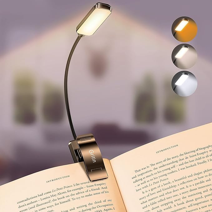 Gritin 9 LED Rechargeable Book Light for Reading in Bed - Eye Caring 3 Color Temperatures,Steples... | Amazon (US)