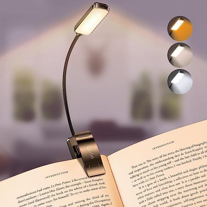 Gritin 9 LED Rechargeable Book Light for Reading in Bed - Eye Caring 3 Color Temperatures,Steples... | Amazon (US)