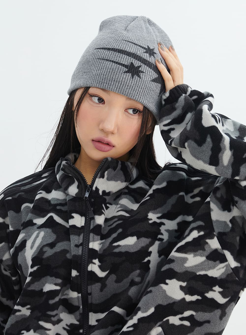 Graphic Printed Beanie IN317Gray / One Size | Lewkin