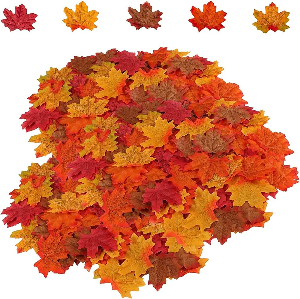 HENMI 500PCS Artificial Maple Leaves 5 Assorted Mixed Fake Fall Maple Leaf Lifelike Looking Silk ... | Amazon (US)
