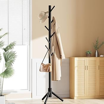 Pipishell Sturdy Wooden Coat Stand, 3 Adjustable Sizes Coat Tree with 8 Hooks, Coat Stands for Ha... | Amazon (US)