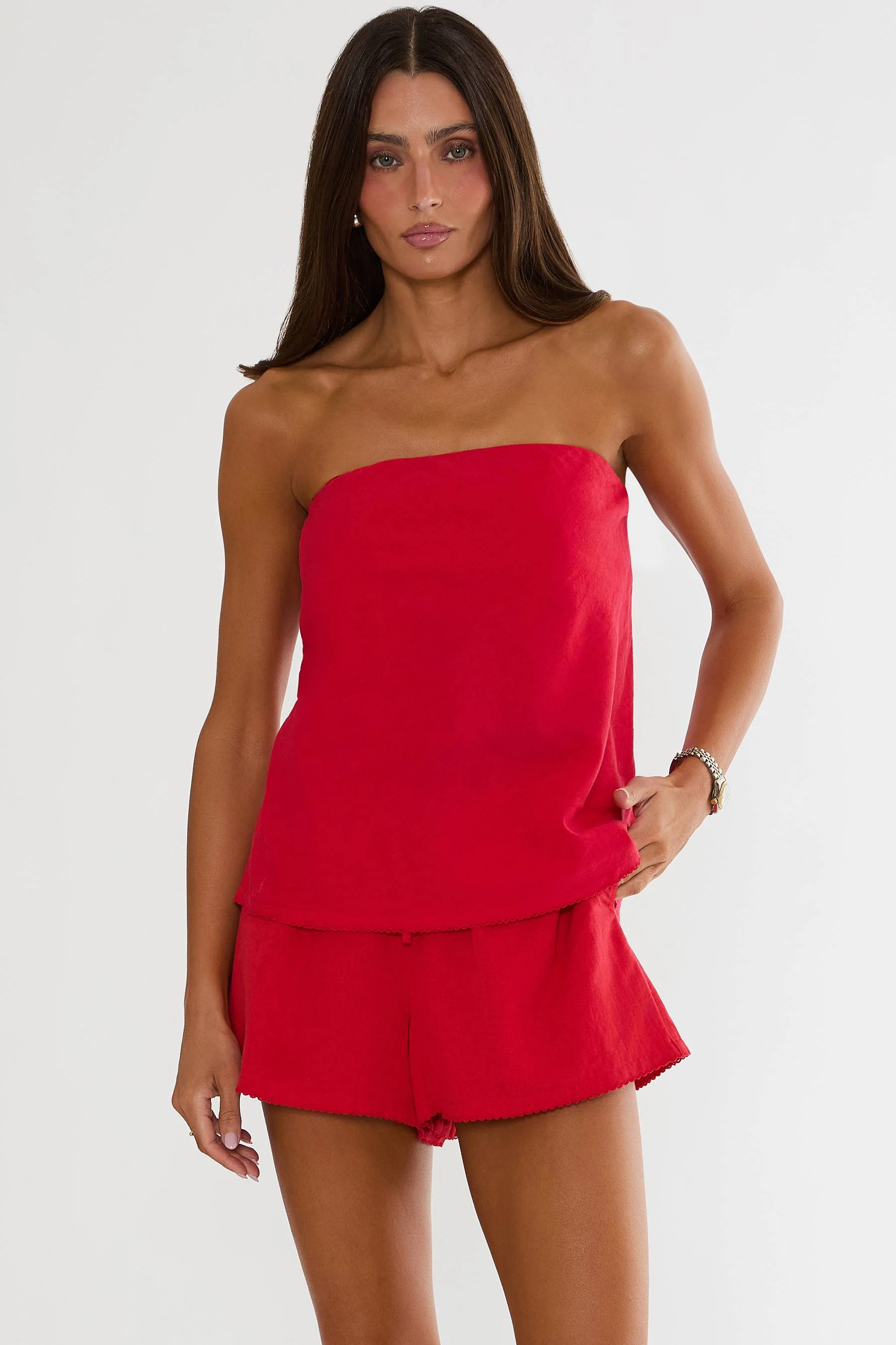 Celeste Strapless Top Red Linen | Strapless Linen Top | Beach Riot | Beach Riot
