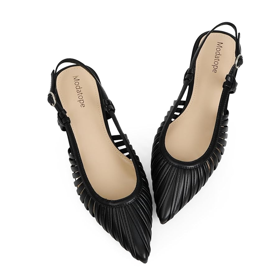 Modatope Slingback Flats for Women Pointed Toe Ballet Flats Classic Low Heel Sandals Dress Shoes | Amazon (US)