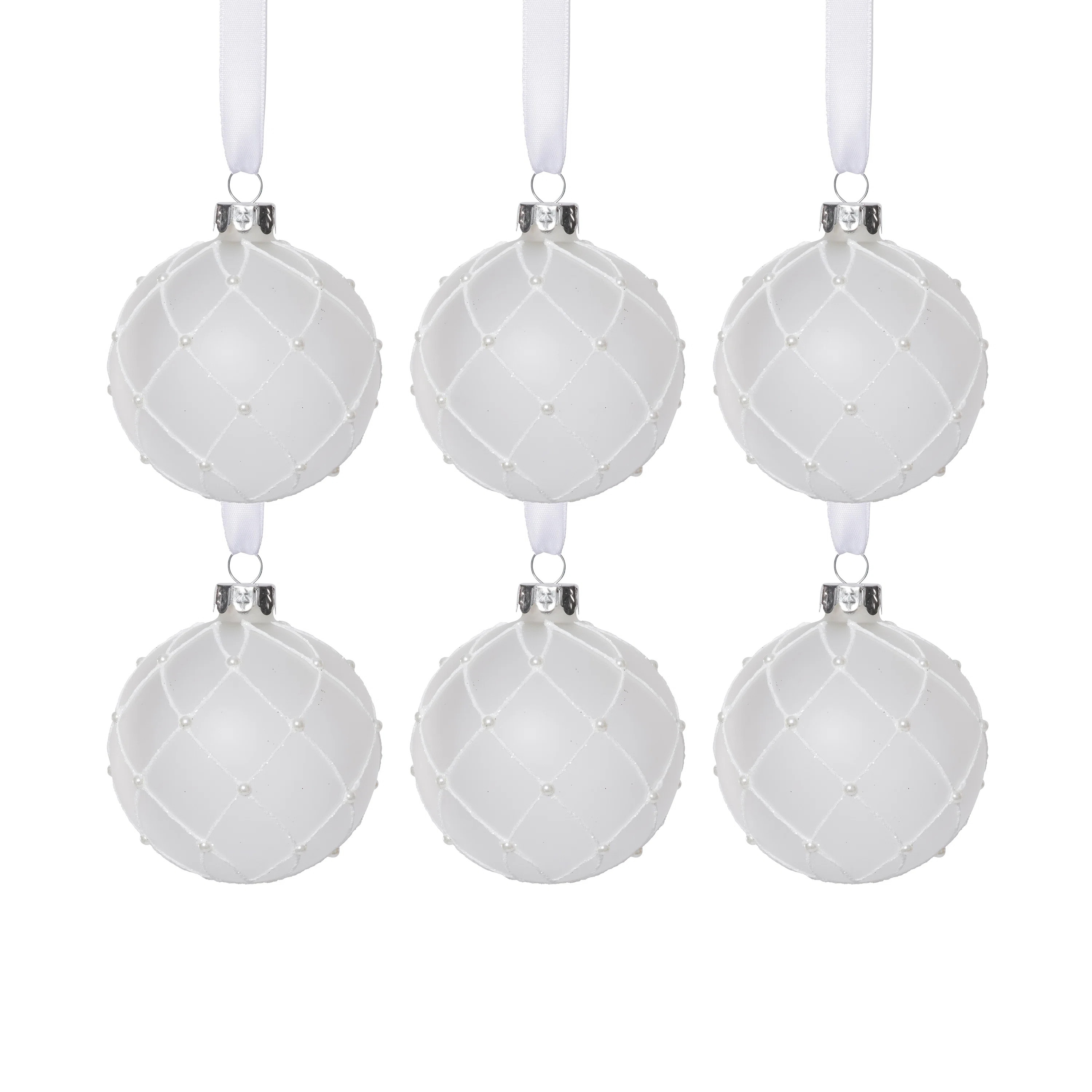 Frosted Glass Ball Christmas Ornaments with White Glitter, Set of 6 (Set of 6) | Wayfair North America