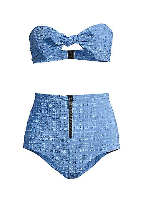 Lisa Marie Fernandez Women's Poppy 2-Piece Seersucker Tie-Front Bikini Set - Moroccan Blue Striped S | Saks Fifth Avenue