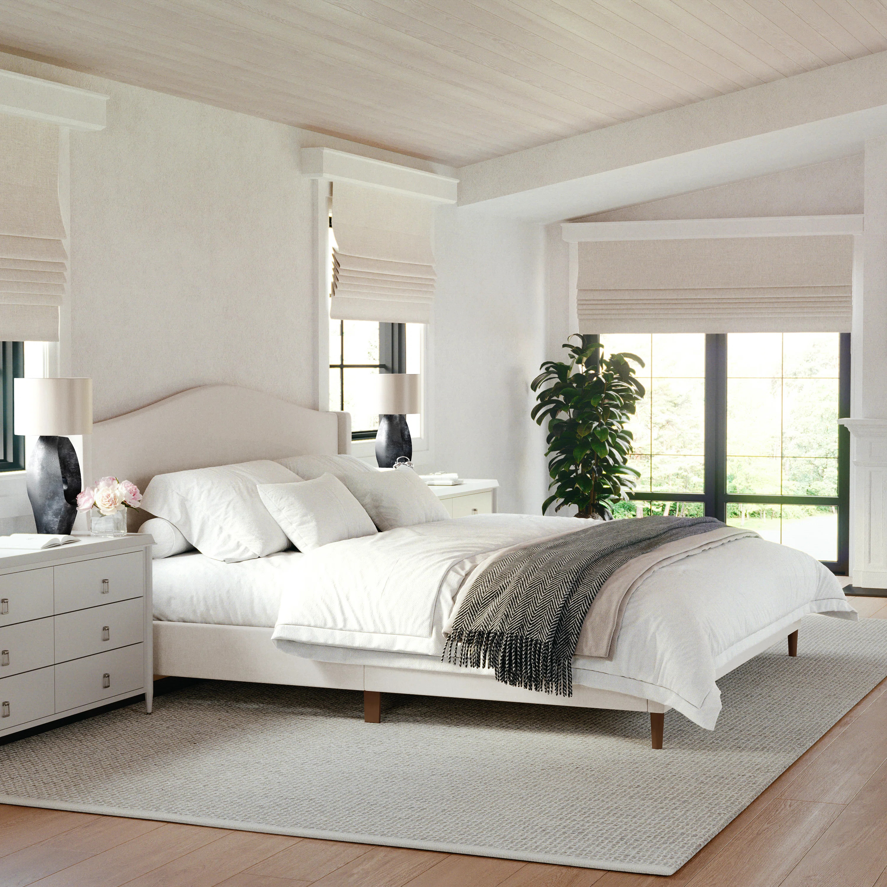 Martha Stewart Amelia Upholstered Platform Bed With Curved Headboard | Wayfair North America
