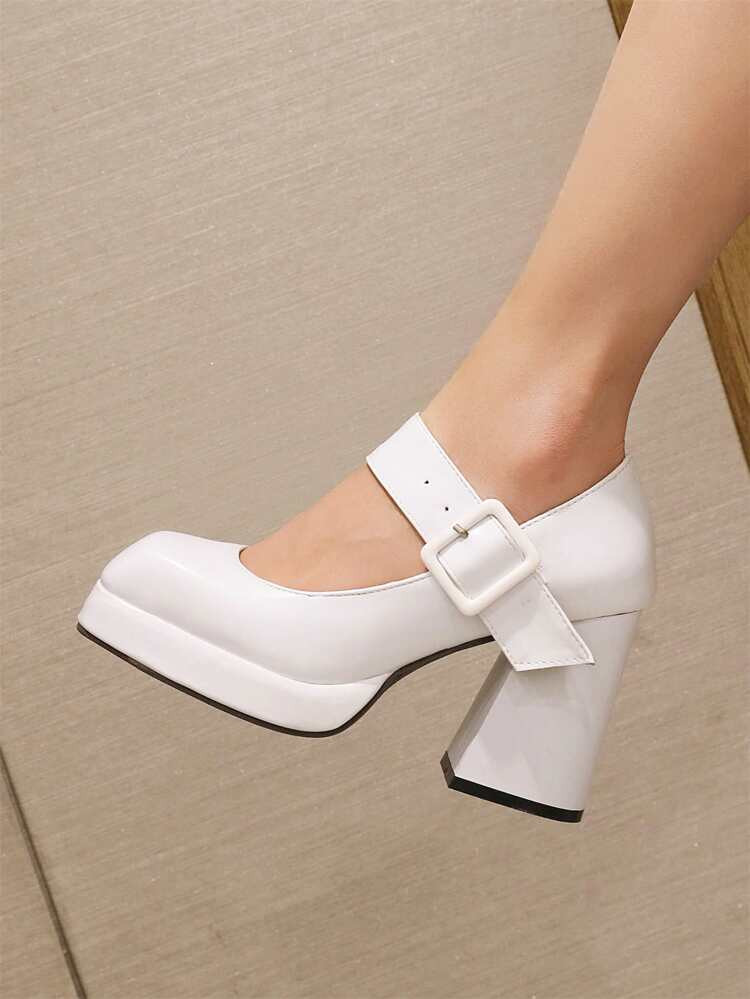 Square Toe Chunky Heeled Mary Jane Pumps | SHEIN