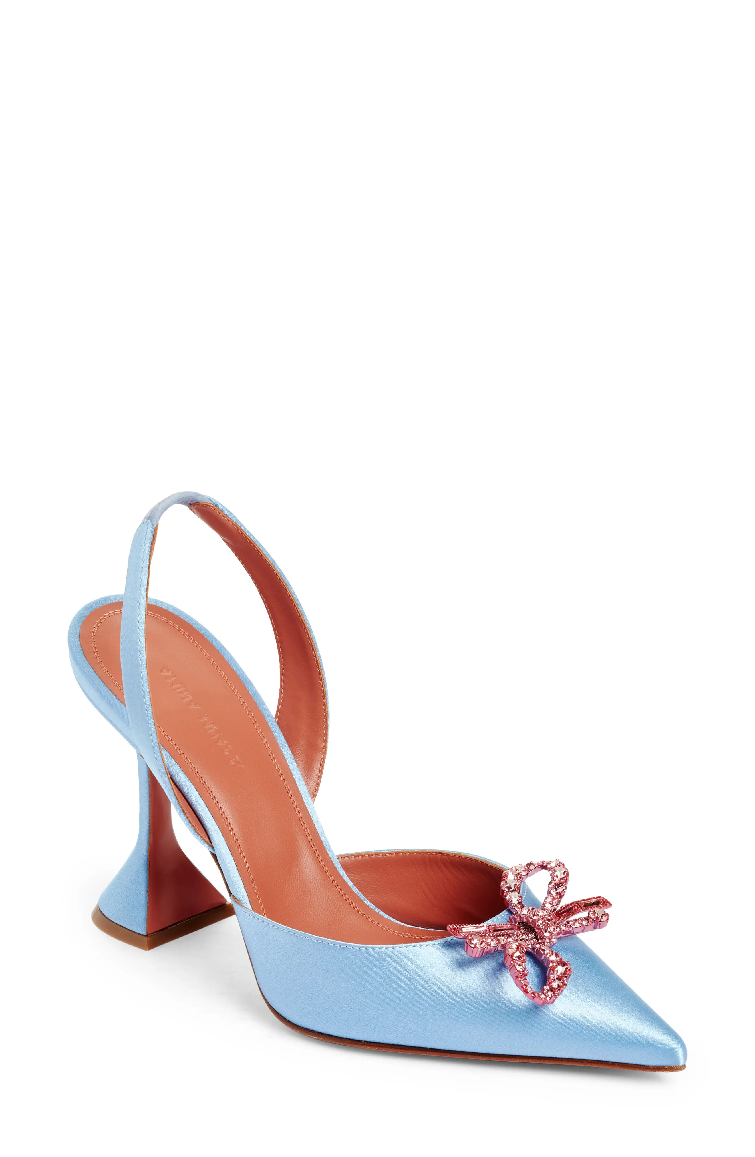 Amina Muaddi Rosie Pointed Toe Slingback Pump in Powder Blue /Rose Crystals at Nordstrom, Size 11Us | Nordstrom