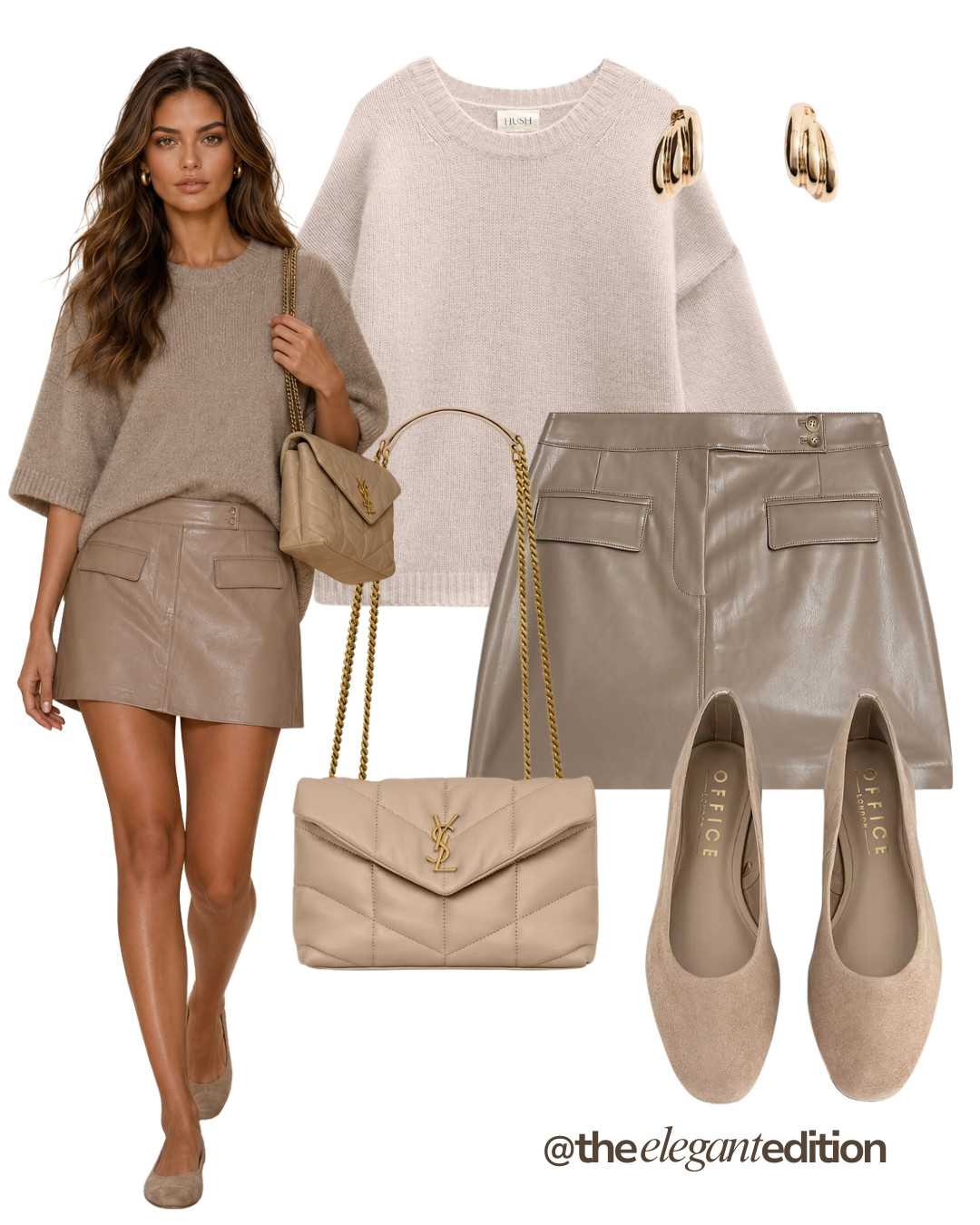 LEATHER SKIRT LOOK - Oversized knit sweater with a taupe leather mini skirt for effortless autumn styling #leatherskirt #knitwear #balletflats #LTKautumn #LTKshoes #LTKstyletip 

 #LTKFashionMonth #LTKeurope #LTKautumn