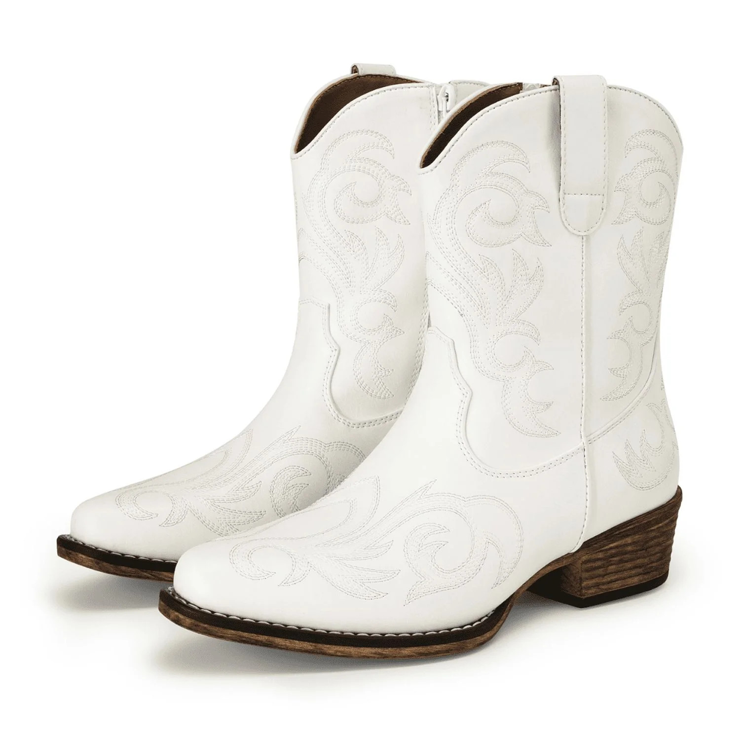 BURUDANI Women's Western Boots Square Toe Chunky Heel Zipper Embroidered Ankle Boots | Walmart (US)