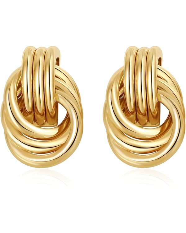 Trendy Gold Knot Earrings for Women Chunky Statement Drop Dangle Earrings Lightweight Hypoallerge... | Amazon (US)
