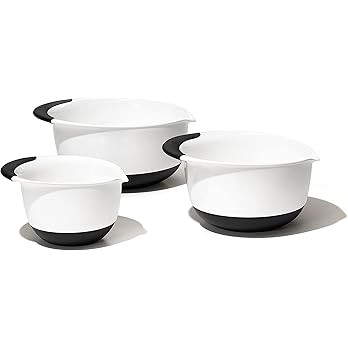 OXO Good Grips 3- Piece Plastic Mixing Bowl Set, 2500 ml,White/Black | Amazon (US)