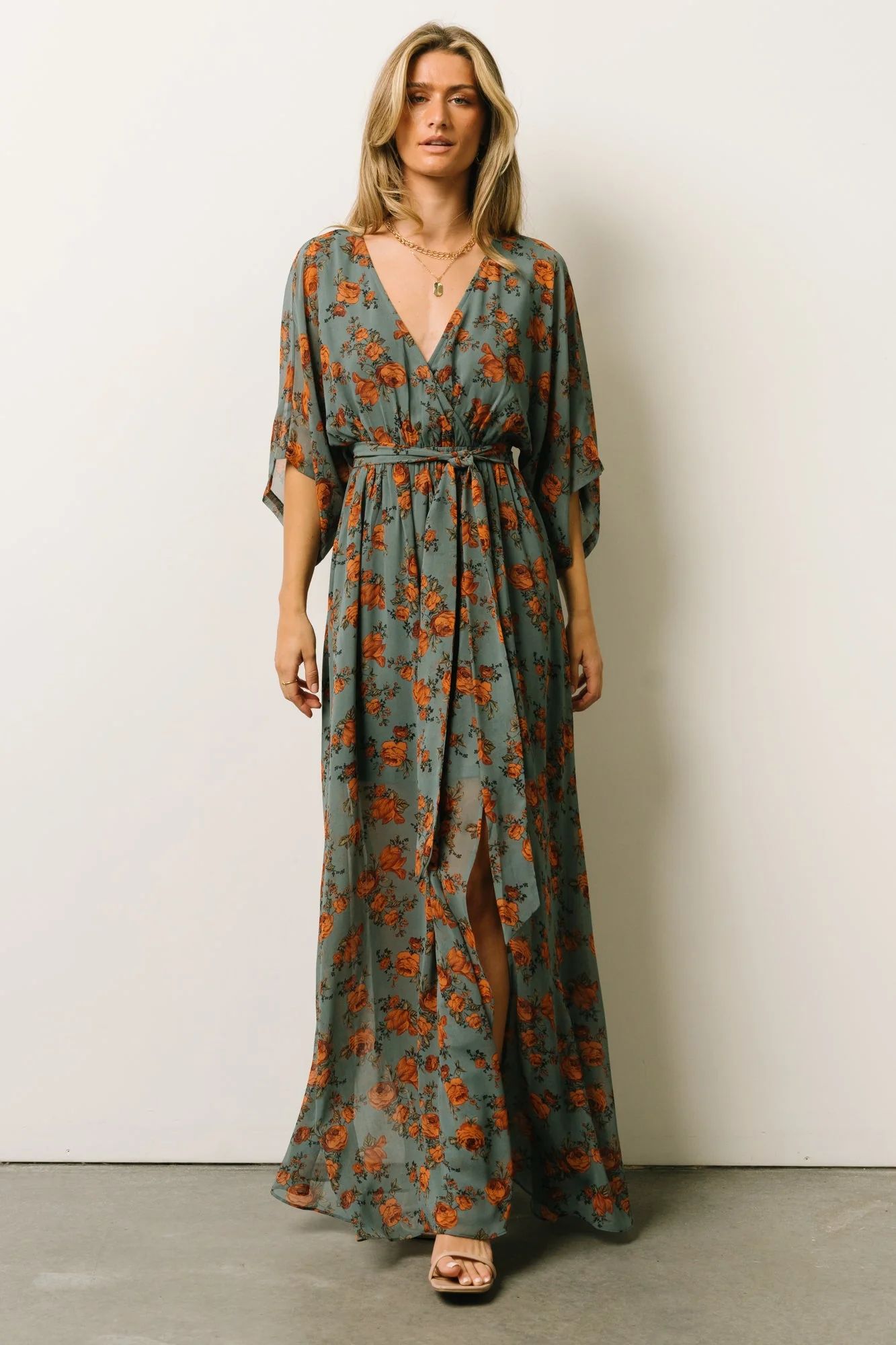 Kia Kimono Maxi Dress | Dusty Blue Floral | Baltic Born
